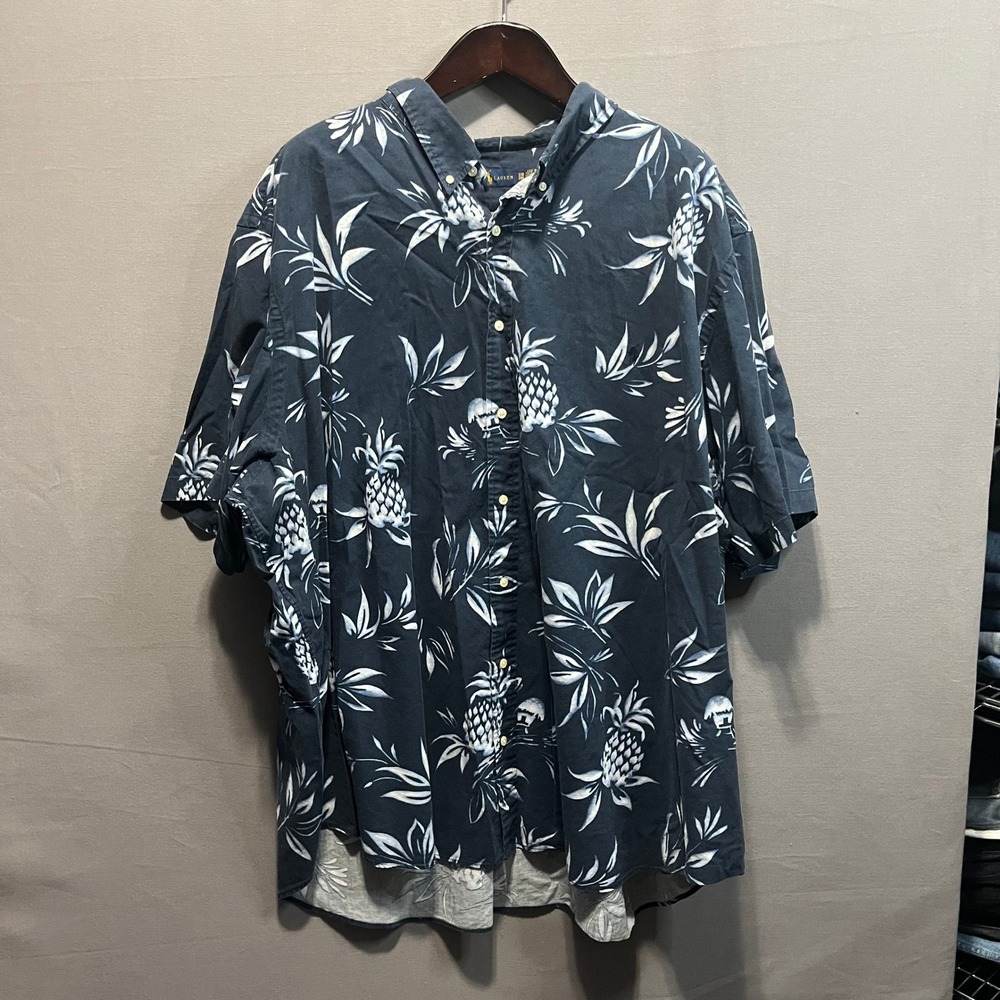 Ralph Lauren Mens 5XB Pineapple Floral Tropical Button Down Shirt Navy Blue